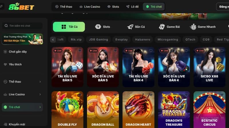 Ưu điểm lớn nhất của 86Bet chính là sự đa dạng về loại hình cá cược.